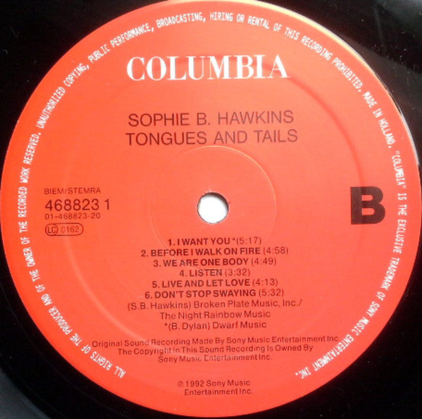 Sophie B. Hawkins : Tongues And Tails (LP, Album)