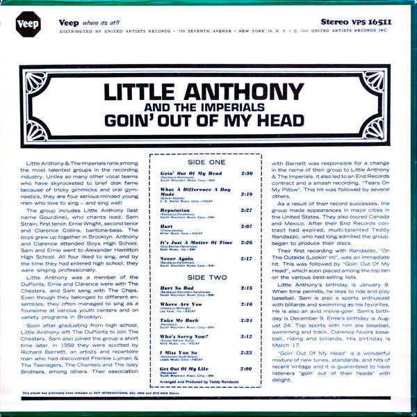 Little Anthony & The Imperials : Goin Out Of My Head (LP, Album, RE, Pit)