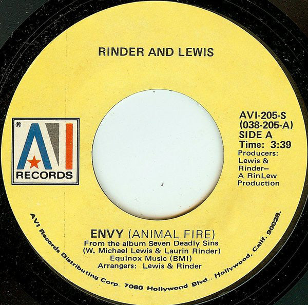 Rinder And Lewis* : Envy (Animal Fire) (7", Styrene, She)