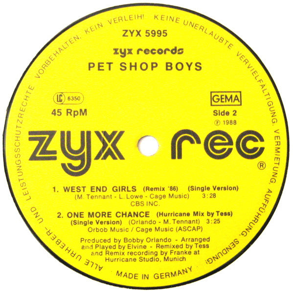 Pet Shop Boys : ZYX Mega Mix (12", P/Mixed, Yel)