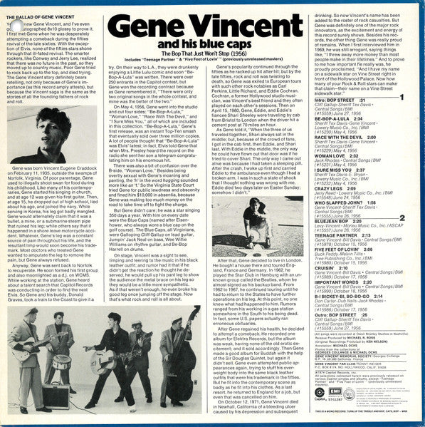 Gene Vincent And His Blue Caps* : The Bop That Just Won't Stop (1956) (LP, Comp, Mono, RE)