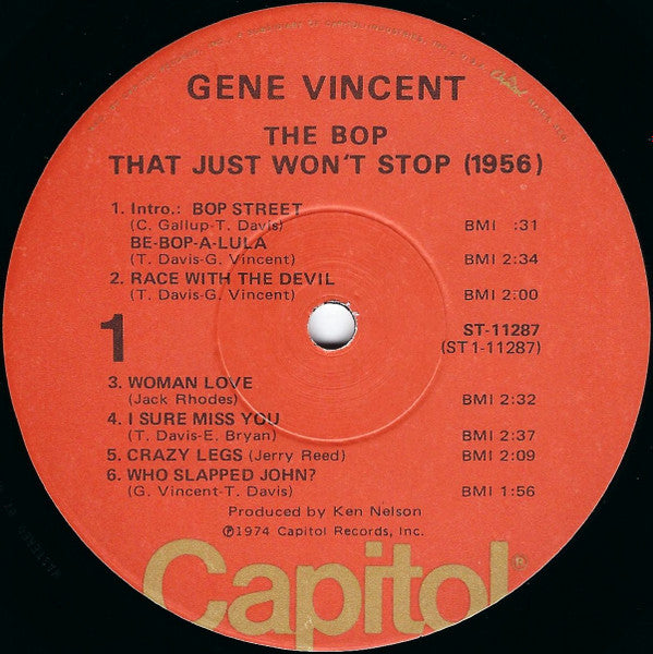 Gene Vincent And His Blue Caps* : The Bop That Just Won't Stop (1956) (LP, Comp, Mono, RE)