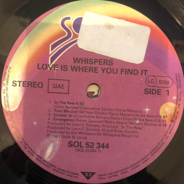 The Whispers : Love Is Where You Find It (LP, Album, Gat)