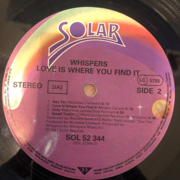 The Whispers : Love Is Where You Find It (LP, Album, Gat)
