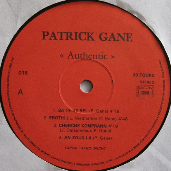 Patrick Gane : Authentique (LP)