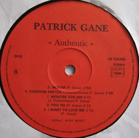 Patrick Gane : Authentique (LP)