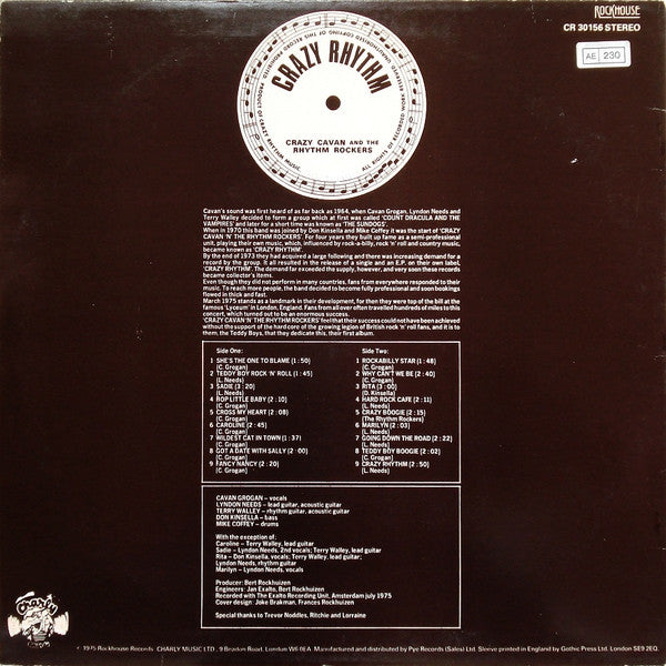 Crazy Cavan And The Rhythm Rockers : Crazy Rhythm (LP, Album, RE)