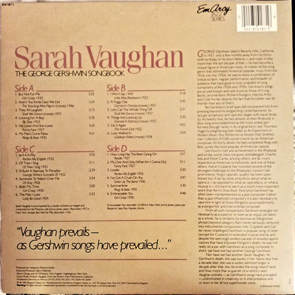 Sarah Vaughan : The George Gershwin Songbook (2xLP, Comp, Gat)