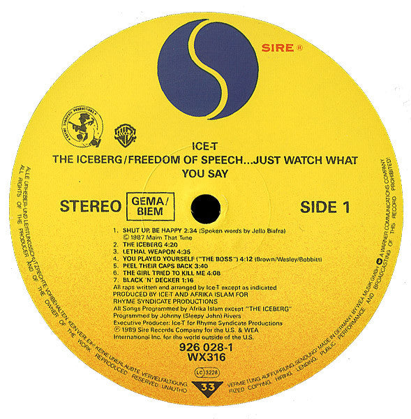 Ice-T : The Iceberg (Freedom Of Speech... Just Watch What You Say) (LP, Album)