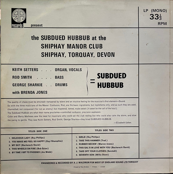 Subdued Hubbub With Brenda Jones (14) : Subdued Hubbub (LP)