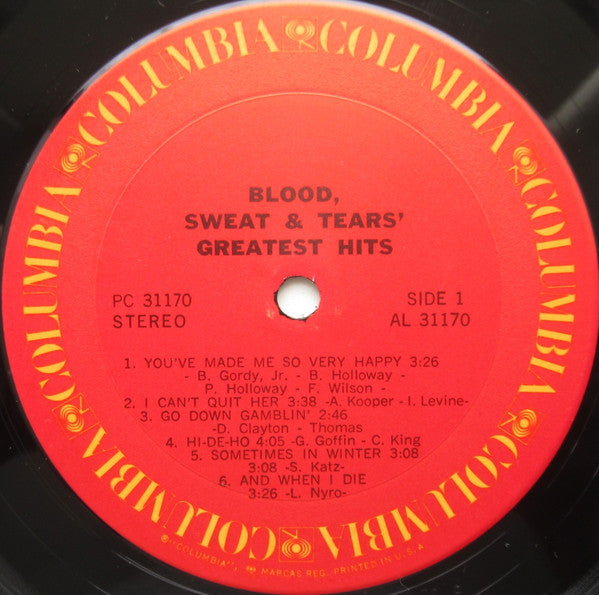 Blood, Sweat And Tears : Blood, Sweat & Tears Greatest Hits (LP, Comp, RE)