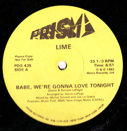 Lime (2) : Babe We're Gonna Love Tonight (12", Promo)