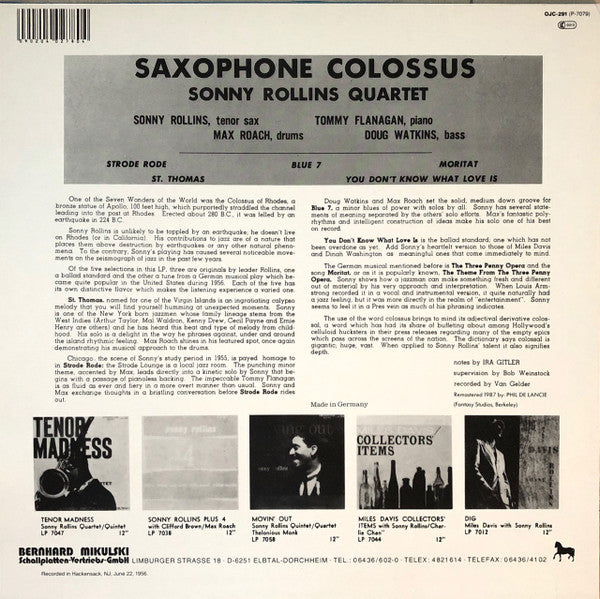 Sonny Rollins : Saxophone Colossus (LP, Album, Mono, RE, RM)