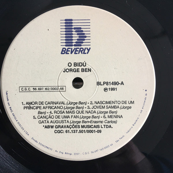 Jorge Ben : O Bidu: Silencio No Brooklin (LP, Album, RE)