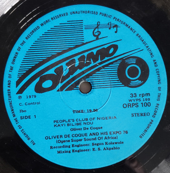 Oliver De Coque & His Expo '76 (Ogene Sound Super Of Africa)* : I Salute Africa (LP, Album)