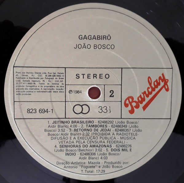 João Bosco : Gagabirô (LP, Album, RE)