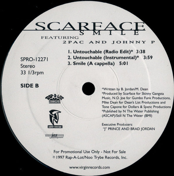 Scarface (3) Featuring 2Pac And Johnny P. : Smile (12", Promo)