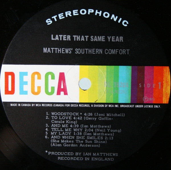 Matthews Southern Comfort* : Later That Same Year (LP, Album)