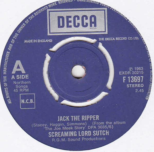 Screaming Lord Sutch : Jack The Ripper (7", Single, RE)