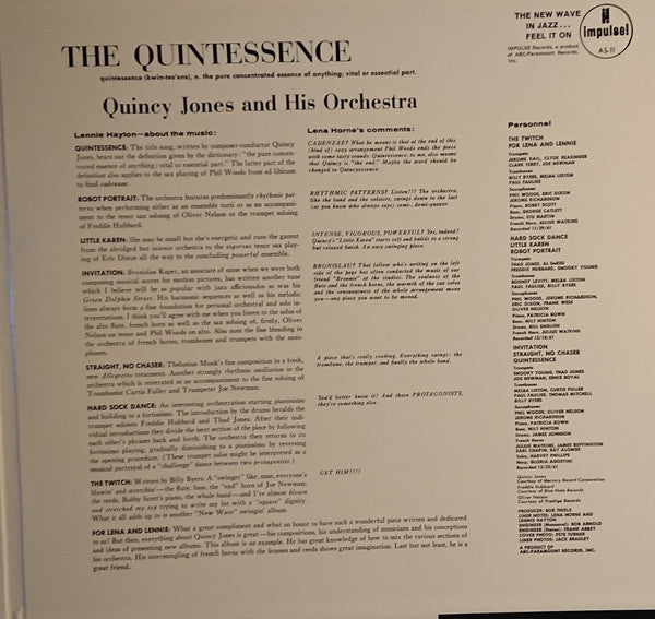 Quincy Jones And His Orchestra : The Quintessence (LP, Album, RE, RM, Gat)