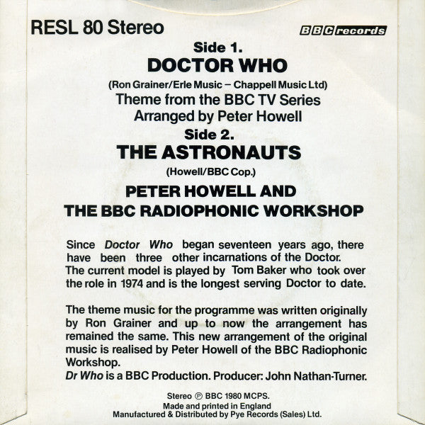 Peter Howell And The BBC Radiophonic Workshop : Doctor Who (7", Single, Sol)