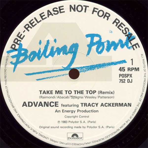 Advance Featuring Tracy Ackerman : Take Me To The Top (Remix) (12", Promo)