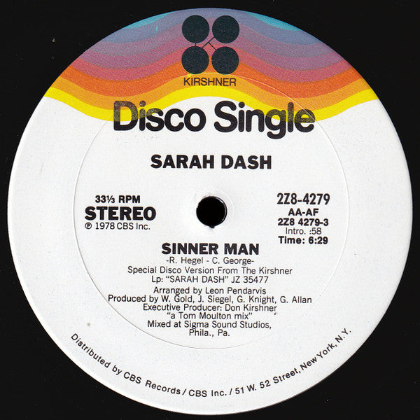 Sarah Dash : Sinner Man (12", Single, Pit)