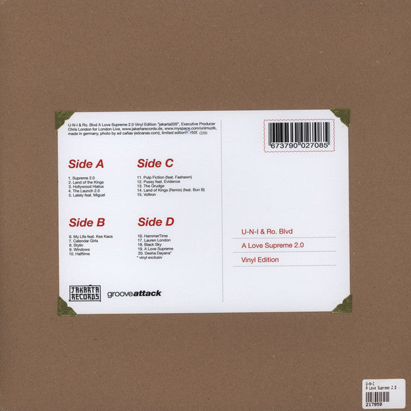 U-N-I & Ro Blvd : A Love Supreme 2.0 (2xLP, Album, Ltd, Num)