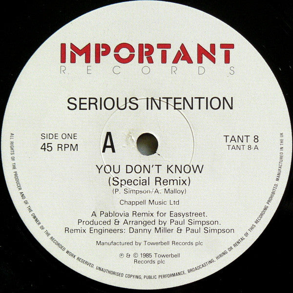 Serious Intention : You Don't Know (12")
