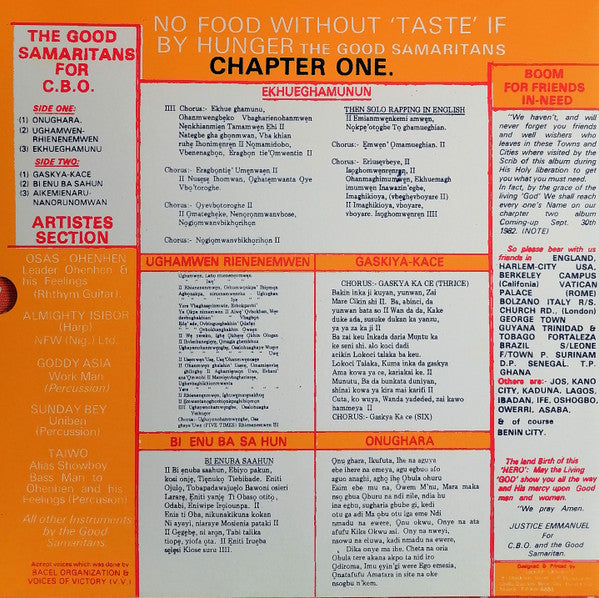 The Good Samaritans : No Food Without Taste If By Hunger (LP, Album, Ltd, RE, RM, Ora)