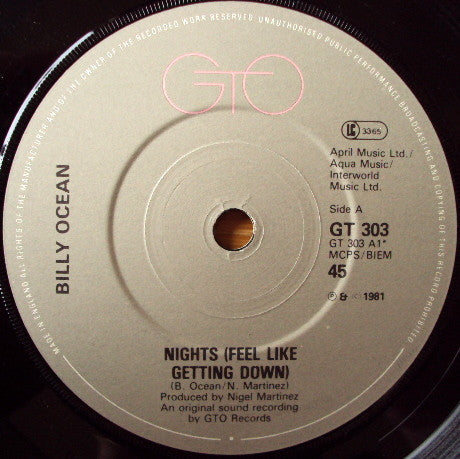 Billy Ocean : Nights (Feel Like Getting Down) (7")