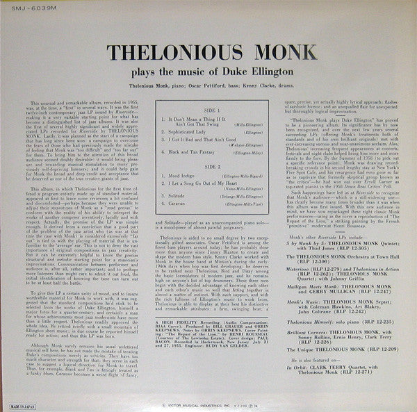 Thelonious Monk : Thelonious Monk Plays Duke Ellington (LP, Album, Mono, RE)