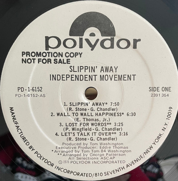 The Independent Movement : Slippin' Away (LP, Album, Promo)