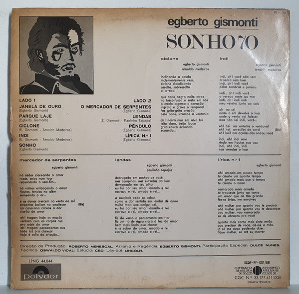 Egberto Gismonti : Sonho 70 (LP, Album, Mono)