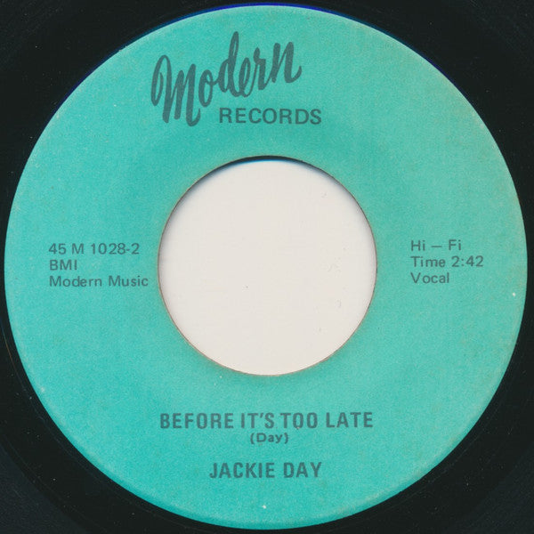 Jackie Day / Arthur Wright & His Orchestra : Before It's Too Late / Instrumental (7", Single, RE)
