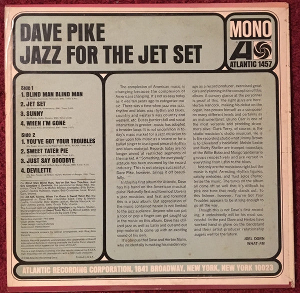 Dave Pike : Jazz For The Jet Set (LP, Album, Mono)