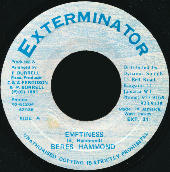 Beres Hammond : Emptiness (7")