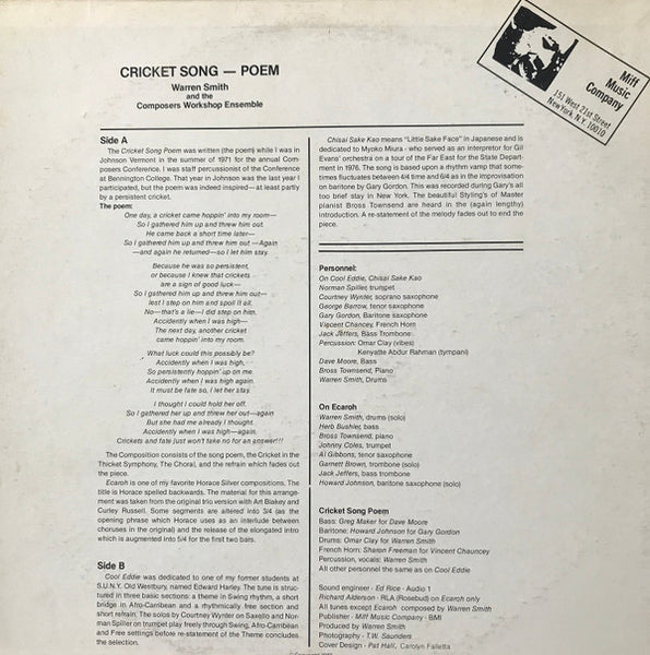 Warren Smith And The Composer's Workshop Ensemble : Cricket Song-Poem (LP, Album)