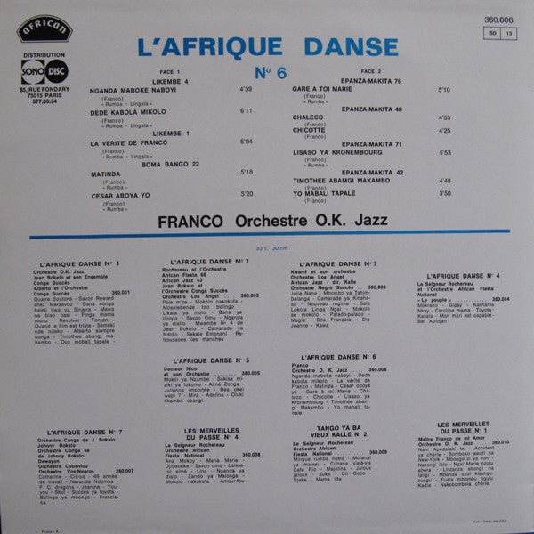 Franco & Orchestre O.K. Jazz* : L'Afrique Danse N° 6 (LP, Comp, RE)