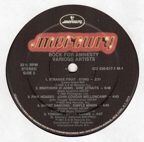 Various : Rock For Amnesty (LP, Comp)