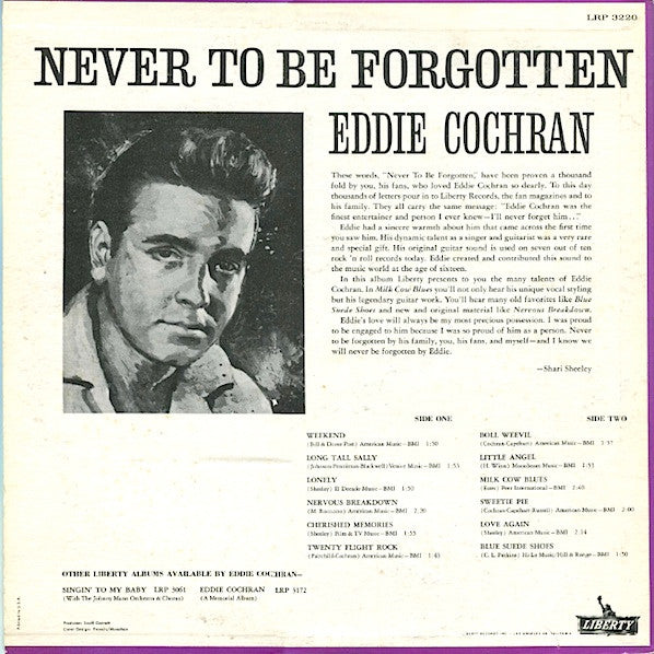 Eddie Cochran : Never To Be Forgotten (LP, Album, Mono)
