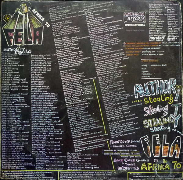 Fẹlá* Àti Afrika 70* : Authority Stealing (LP, Album)