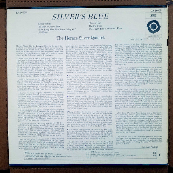 The Horace Silver Quintet : Silver's Blue (LP, Album, Mono)