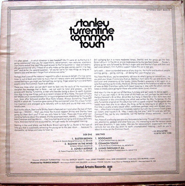 Stanley Turrentine Featuring Shirley Scott : Common Touch (LP, Album)