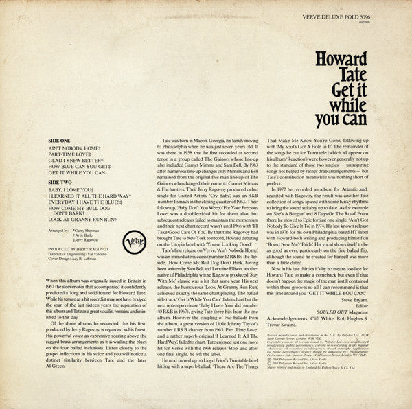 Howard Tate : Get It While You Can (LP, Album, RE)