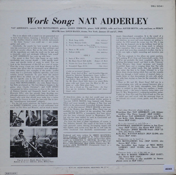 Nat Adderley : Work Song (LP, Album, RE)