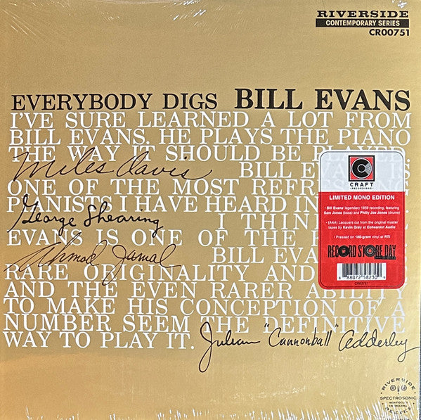 Bill Evans Trio* : Everybody Digs Bill Evans (LP, Album, RSD, Mono, Ltd, RE, 180)