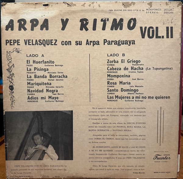 Pepe Velásquez Con Su Arpa Paraguaya* : Arpa Y Ritmo Vol. II (LP, Album)