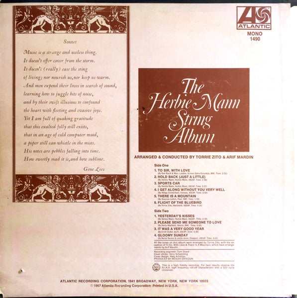 Herbie Mann : The Herbie Mann String Album (LP, Album, Mono)