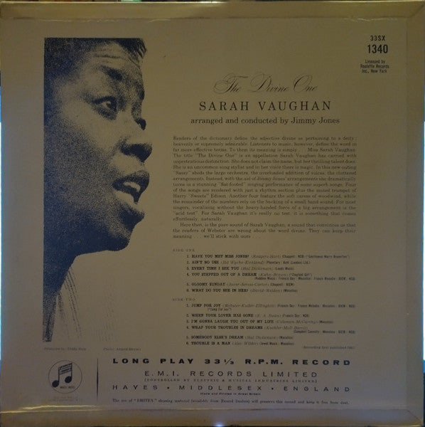 Sarah Vaughan : The Divine One (LP, Album, Mono)